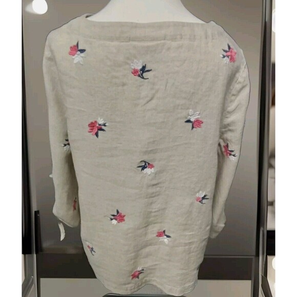 Linen Charter Clun Luxury Blouse Size M Beige Embroidered Floral 100% Linen - Picture 4 of 7